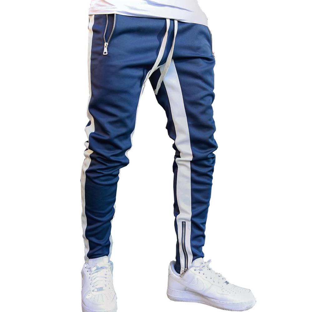 Mens Joggers Casual Pants Sports Zipper Drawstring Pants Trousers