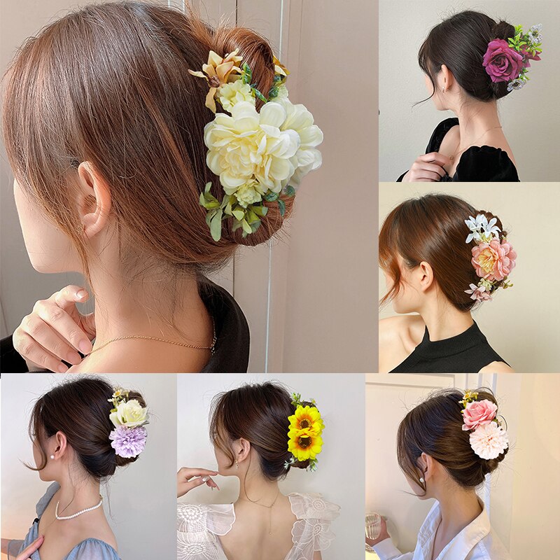 Fashion Cloth Art Rose Flower Hair Claw Women