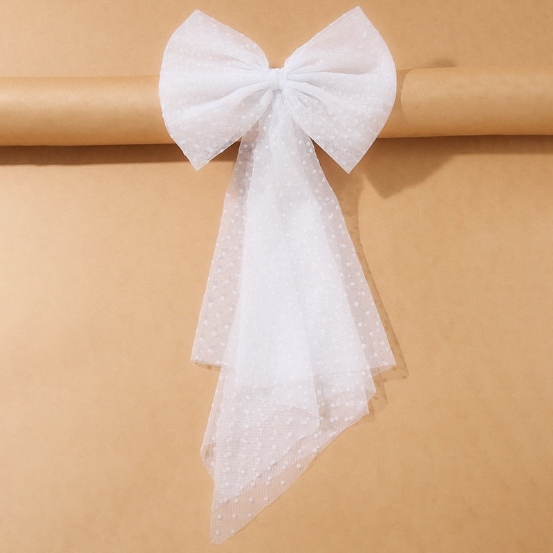 White Oversize Bow Hairpin Net Yarn  Bowknot Ribbon Hair Clip