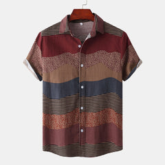 Mens Shirt Printing Loose Short Sleeve Casual Shirts Wearing Office Blouse