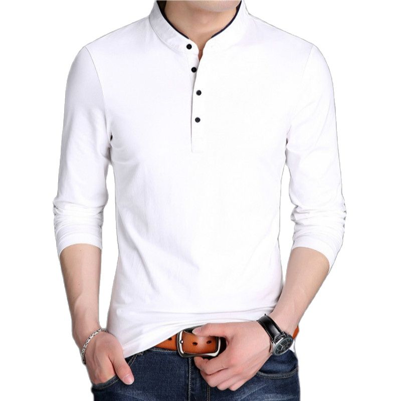 Men Long Sleeve T Shirts Half Stand Collar Pullovers Casual Tops Tide Slim Thin