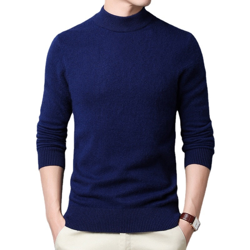 Sweater Warm Men Half Turtleneck Pullover Thickening Middle-aged Long-sleeved Top