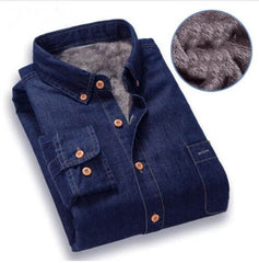 Jeans Dress Shirt Men Fleece Lined Shirts Button Down Bottoming Shirt