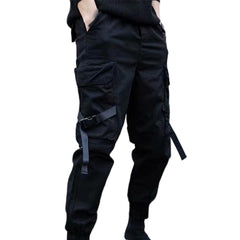 Men Cargo Pants Multi Pockets Hip Hop Jogger Pants Ankle-banded Waist Trousers