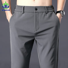 Men's Casual Pants Thin Business Slim Fit Elastic Waist Jogger Classic Trousers