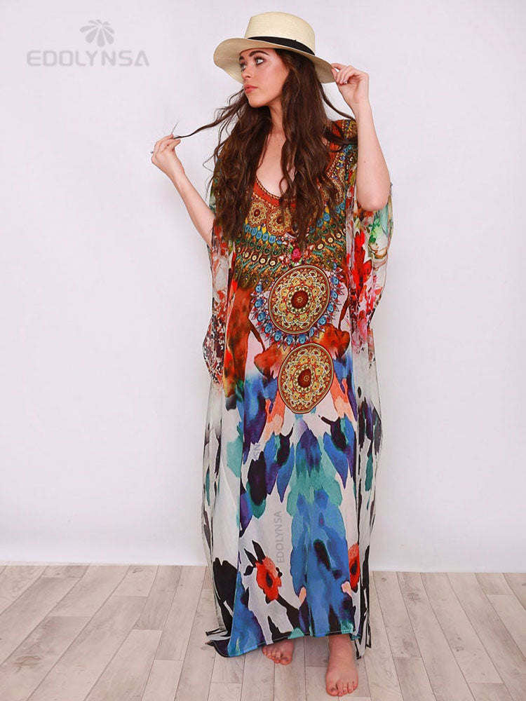 Boho Quick-drying Long Kaftan Bikini Cover-ups Retro