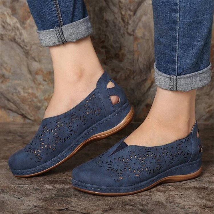 Large Size Hollow Wedge Heels Footwear Loafers Platform