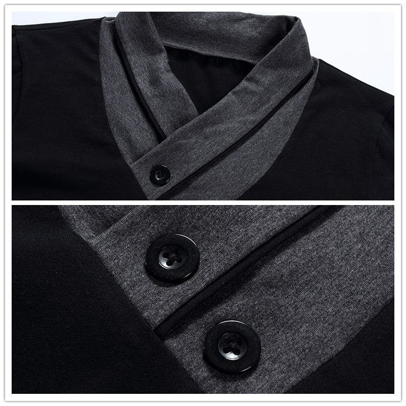 Slim Fit Long Sleeve T Shirt Men Patchwork Collar Tee V-Neck Men T Shirts