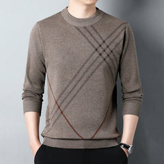 Men Sweater Thick Warm Striped Knitwear Round Neck Pullovers Clothing