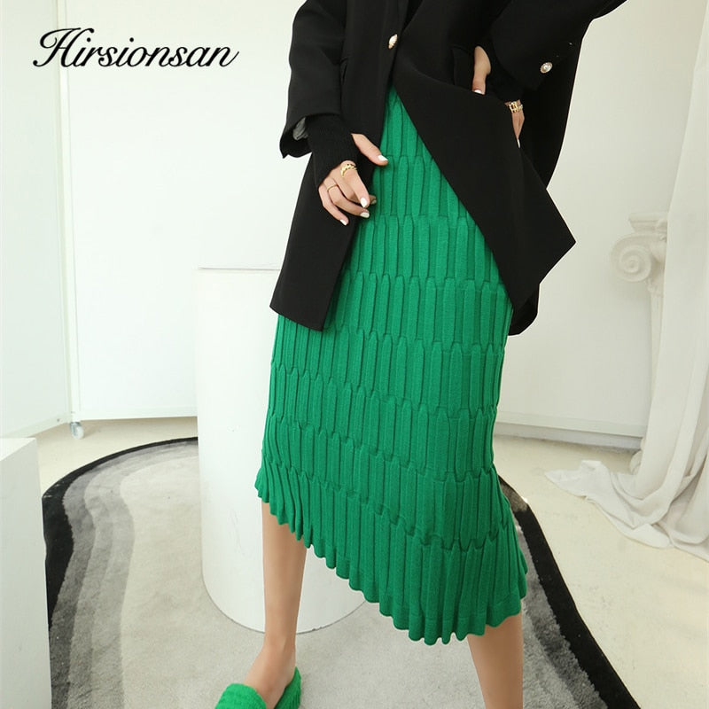 Solid Elastic Straight Knitted Winter Warm All-match Skirts