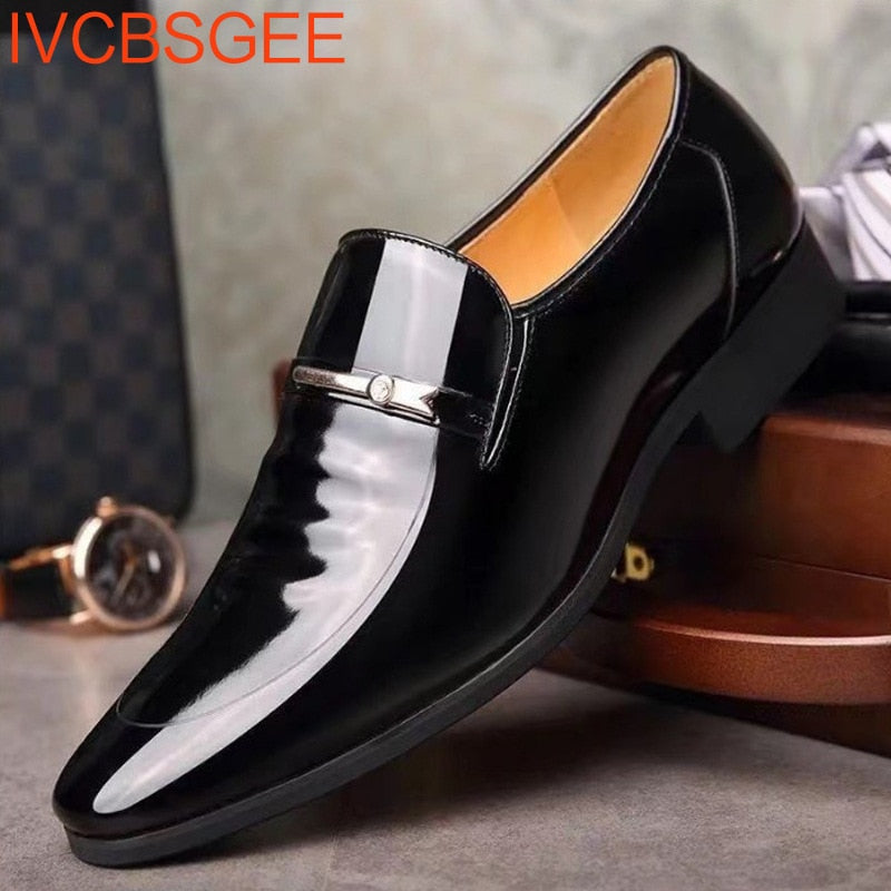 Men Dress Shoes Slip On Moccasin Formal Shoes Pointed Toe Shoes