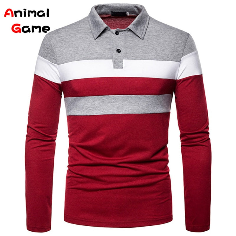 Men Long Sleeve Contrasting Polo T-shirt Casual Shirts Casual Top