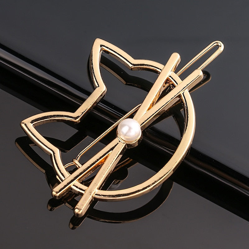 Fashion Woman Bow Hair Clip Metal Geometric Mini Hairpins