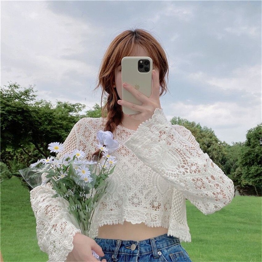 Boho Hollow Out Crochet Crop Top Pullover