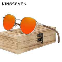 Wooden Sunglasses For Men Polarized UV400 Protection Round Lens