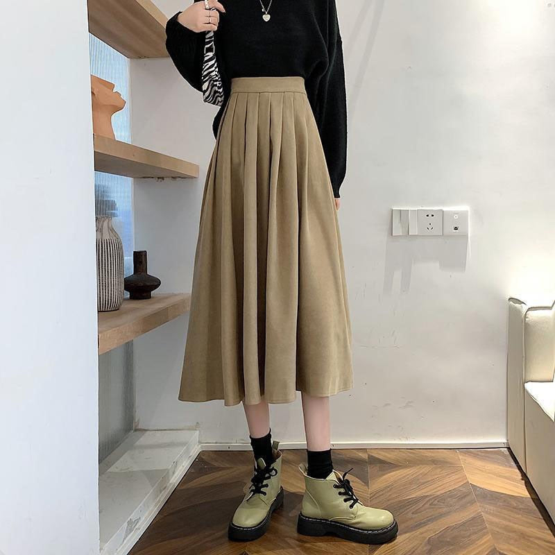 Fashion High Waist Pleated Skirt Women Elegant Style Midi Skirt