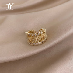 Hollow Mesh Inlaid Zircon Gold Color Rings Jewelry