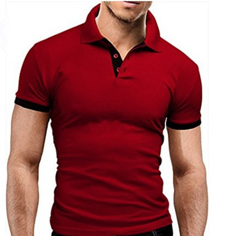 Men T-shirt Lapel Casual Short-sleeved Stitching Men T-shirt Pullover Top