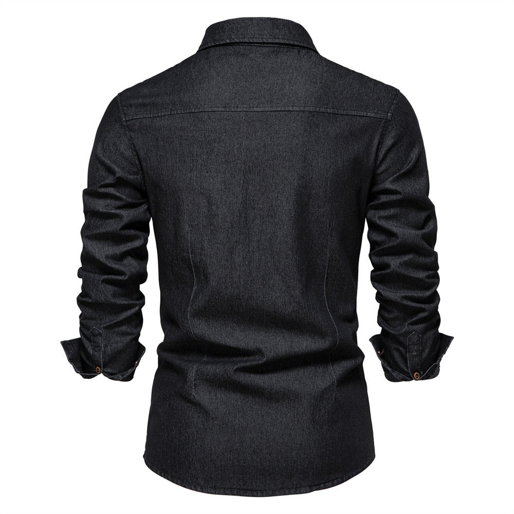 Long Sleeve Denim Shirts Pocket Men Shirts Streetwear