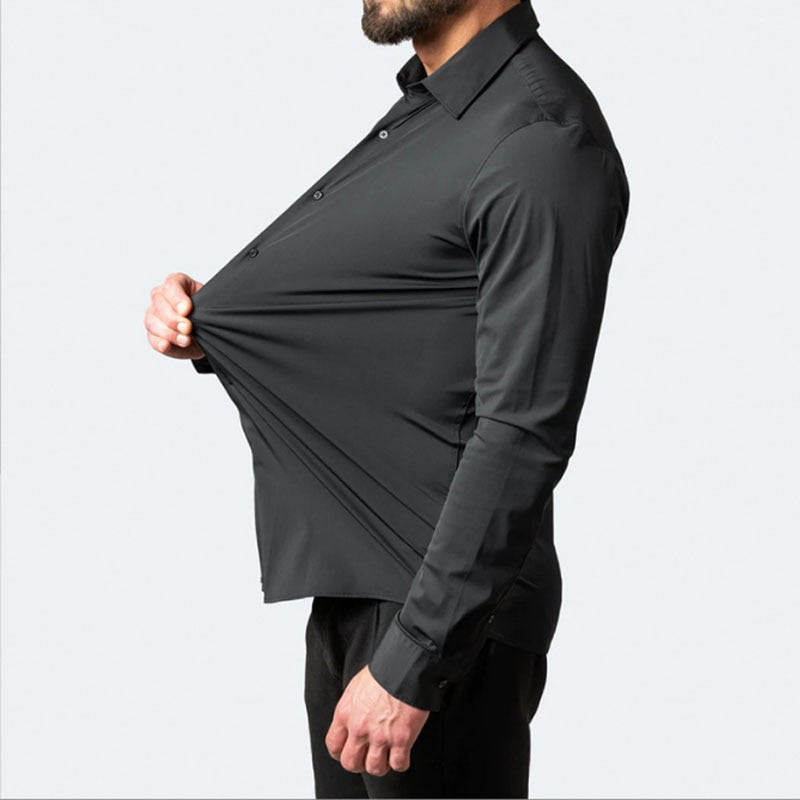 elastic force non-iron men long-sleeved business casual shirt