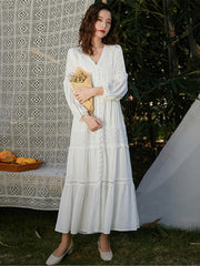 Vintage Chic Women White  Beach Long Bohemian Maxi Dress