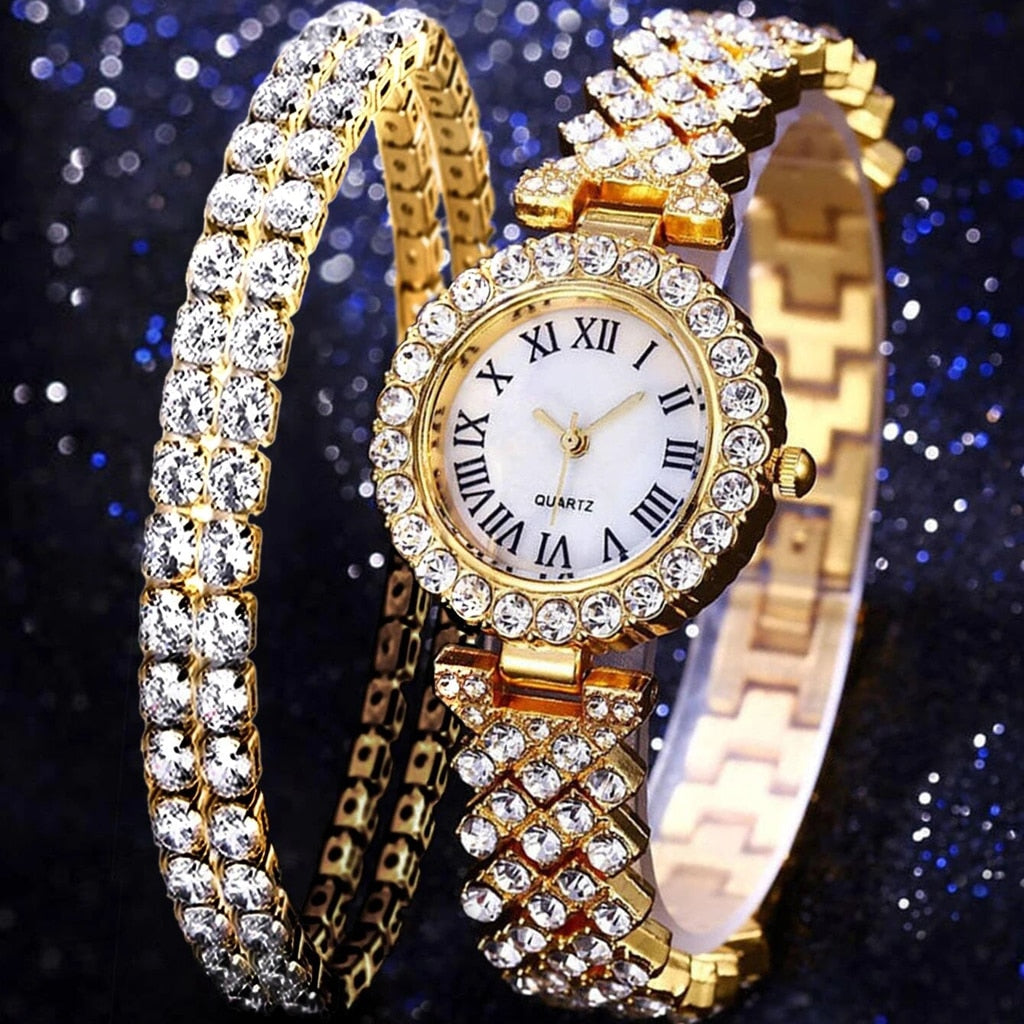 Rose Gold Watch Fashion Ladies Quartz Diamond Wristwatch Elegant