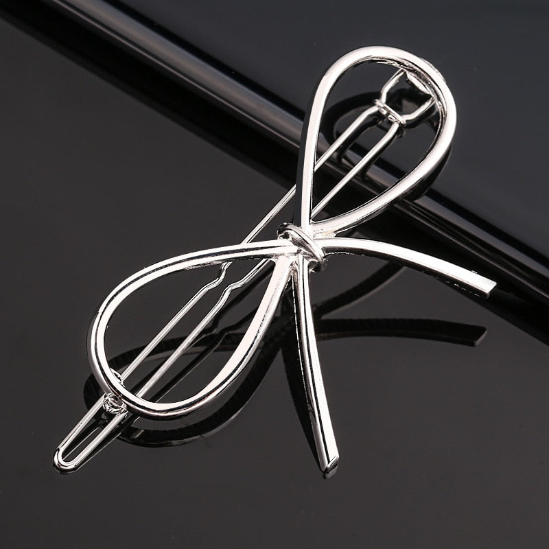 Fashion Woman Bow Hair Clip Metal Geometric Mini Hairpins