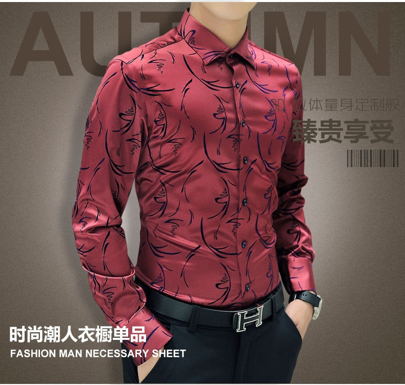 Men Shirts Dress Long Sleeve Shirt Silk Tuxedo Shirt