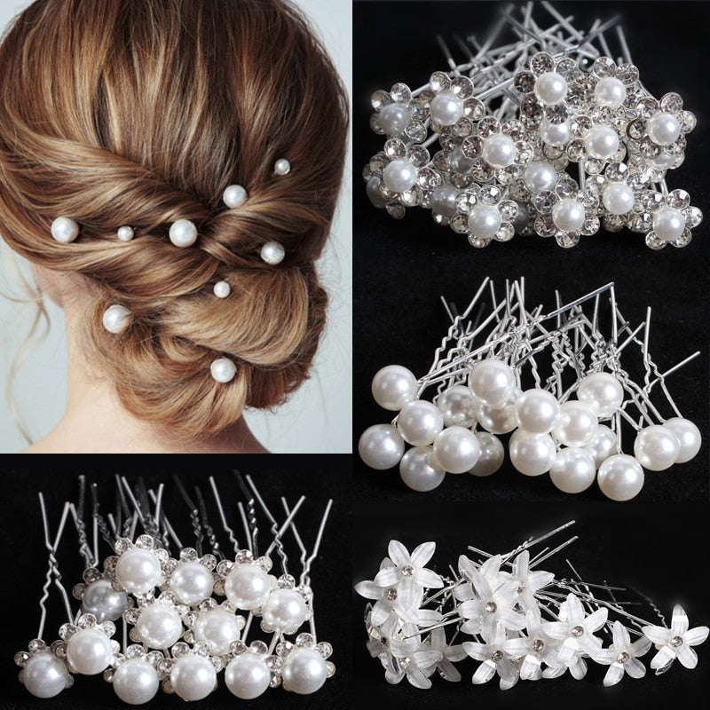 Silver Color Pearl Rhinestone Wedding Hair Combs Bridal Jewelry