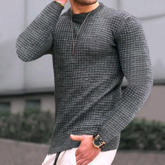 Men's Casual Long sleeve Slim Fit Knitted Pullover Round Collar Tops T-shirt