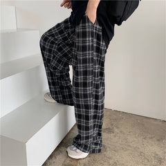 Plaid Pants Men Casual Straight Trousers Hip-hop Pants