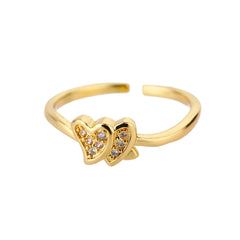 Zircon Double Heart Rings Crystal Stainless Steel Heart Love Adjustable Ring