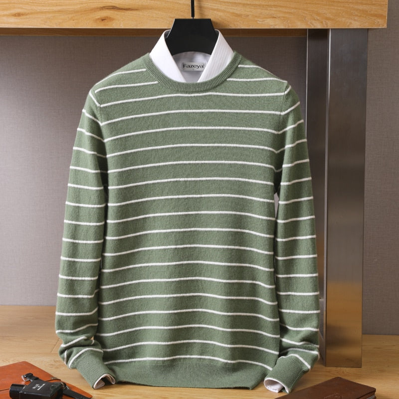 Men Crew Neck Pullover Casual Stripe Top Knit Loose Sweater