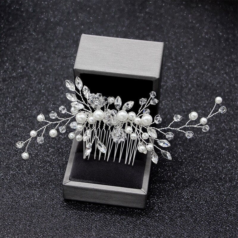 Silver Color Pearl Rhinestone Wedding Hair Combs