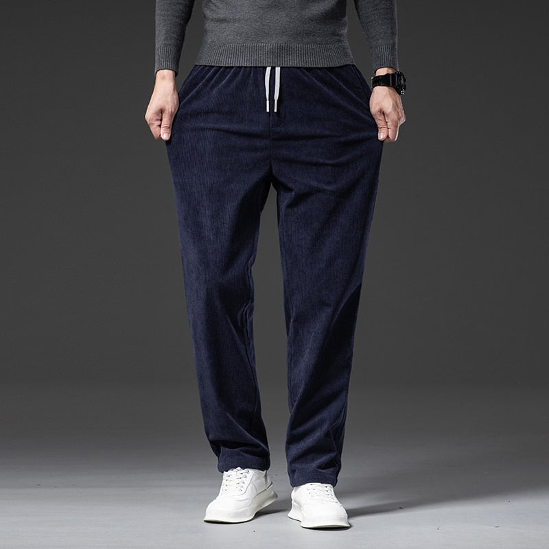 Men's Casual Pants Elastic Waist Business Fashion Straight Loose Trousers