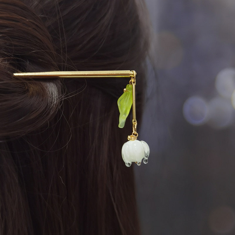 Chinese Style Hanfu Headpiece Women Flower Long Tassel Hairpin