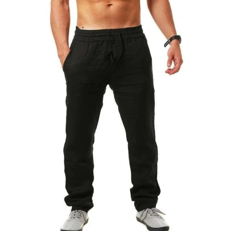 Men's Linen Pants Breathable Solid Color Linen Trousers Fitness Streetwear