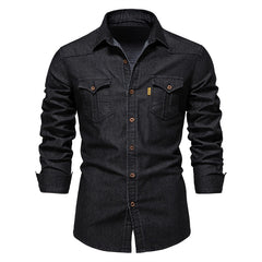 Long Sleeve Denim Shirts Pocket Men Shirts Streetwear