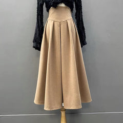 Woolen Long Skirt Women Winter Pleated Skirts