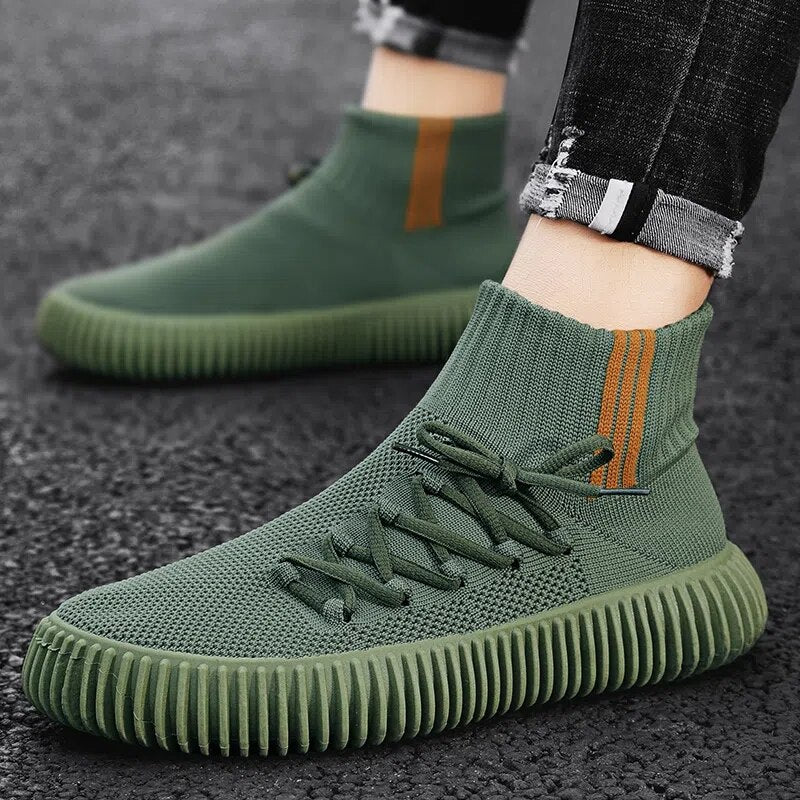 Autumn Boots Men Designer Lace Up Soft Loafers Platform Slip On Ankle Socking Boots