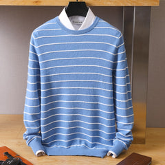 Men Crew Neck Pullover Casual Stripe Top Knit Loose Sweater