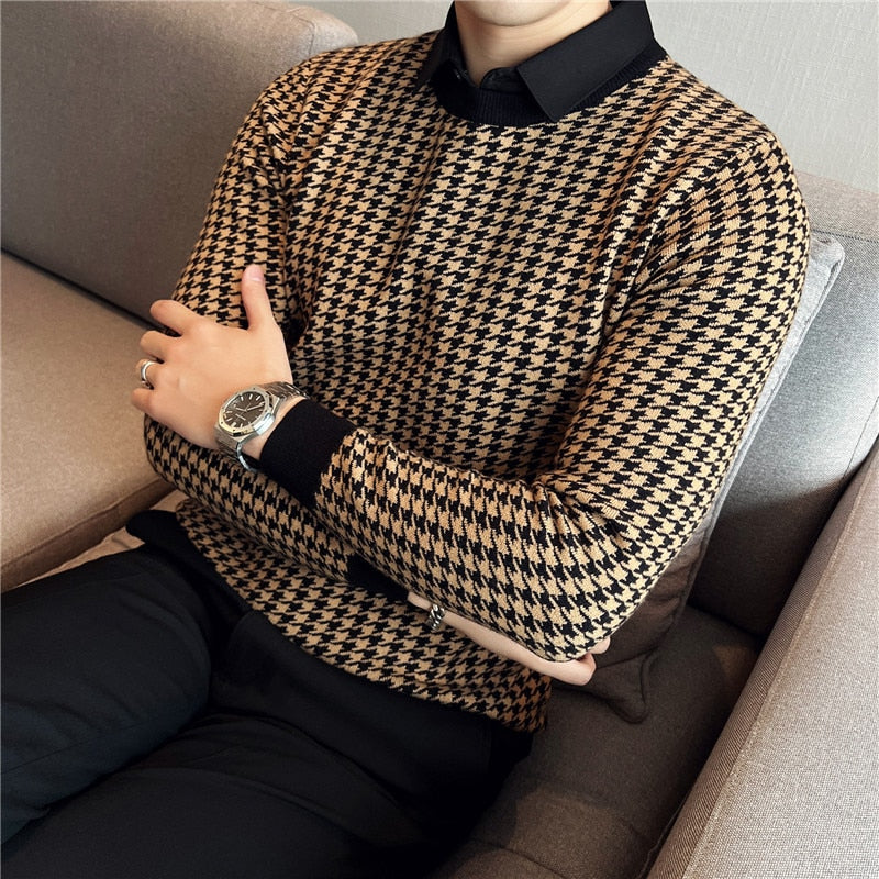 Men Winter Thermal Knitting Sweater Slim Fit Shirt Collar Pullover