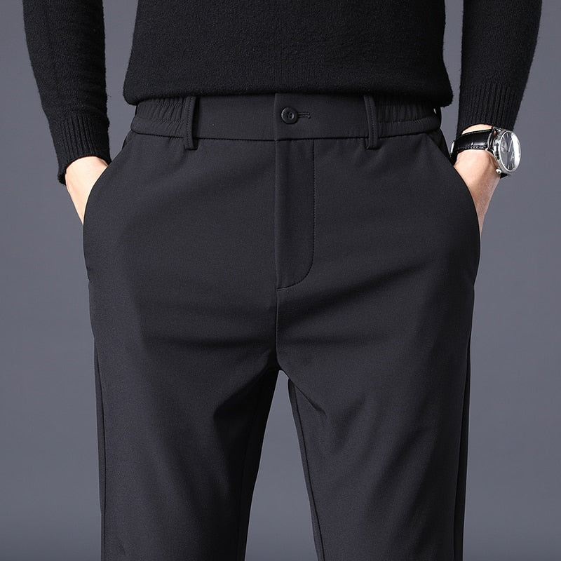 Men's Casual Pants Thin Business Slim Fit Elastic Waist Jogger Classic Trousers