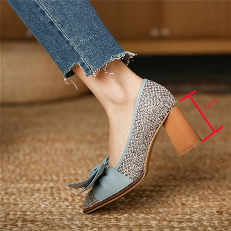 Mid-heel Workplace High-quality Bow Decoration Ladies High Heels