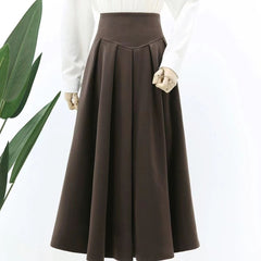 Woolen Long Skirt Women Winter Pleated Skirts