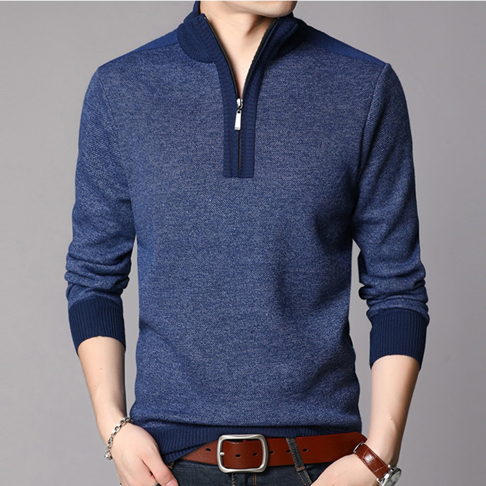 Sweater Men Clothes Thick Warm Wool Pullover Casual Zipper Turtleneck