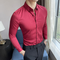 Long Sleeve Men Shirts Simple Business Formal Wear Slim Fit Casual Office Blouse