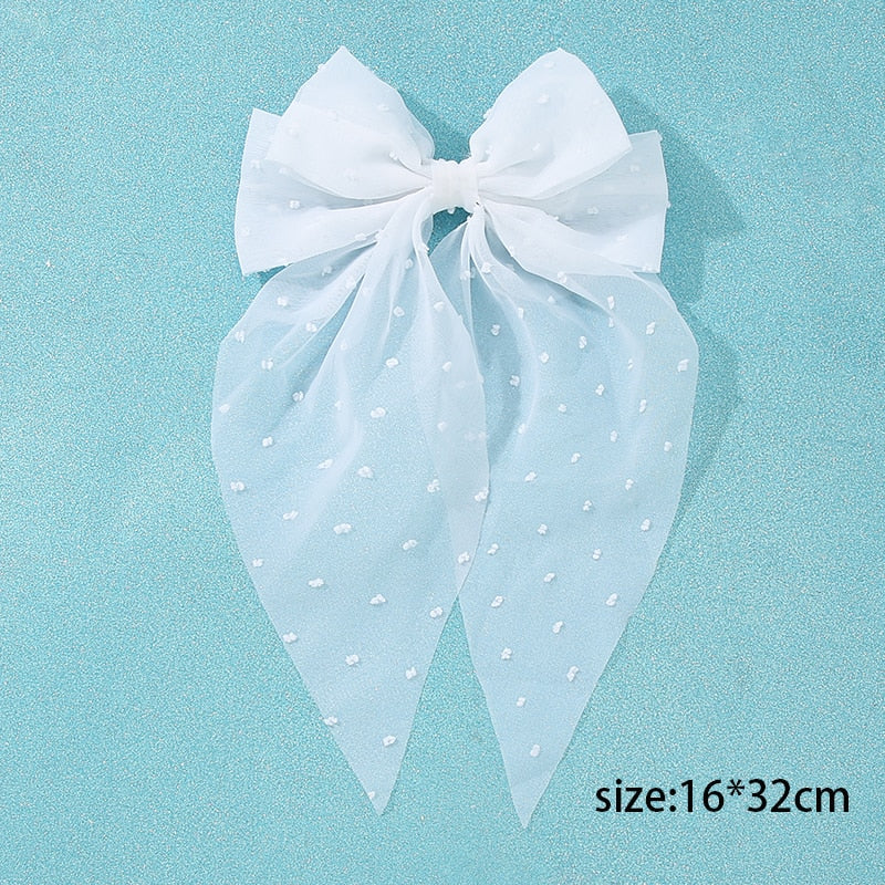 White Oversize Bow Hairpin Net Yarn  Bowknot Ribbon Hair Clip