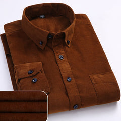 Corduroy long sleeved button collar smart casual shirts men comfortable