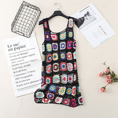 Summer Hollow Out Knitted Dress Flower Crochet Boho